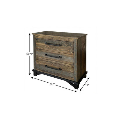 37" Brown and Gray Solid Wood Three Drawer Chest