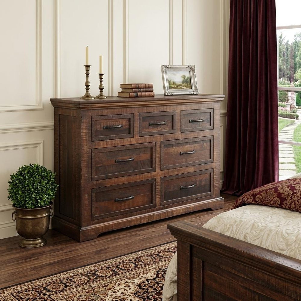 61" Brown Solid Wood Seven Drawer Double Dresser