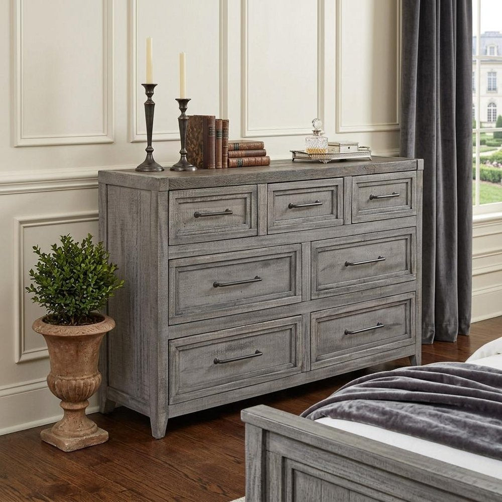 62" Brown Solid Wood Seven Drawer Double Dresser
