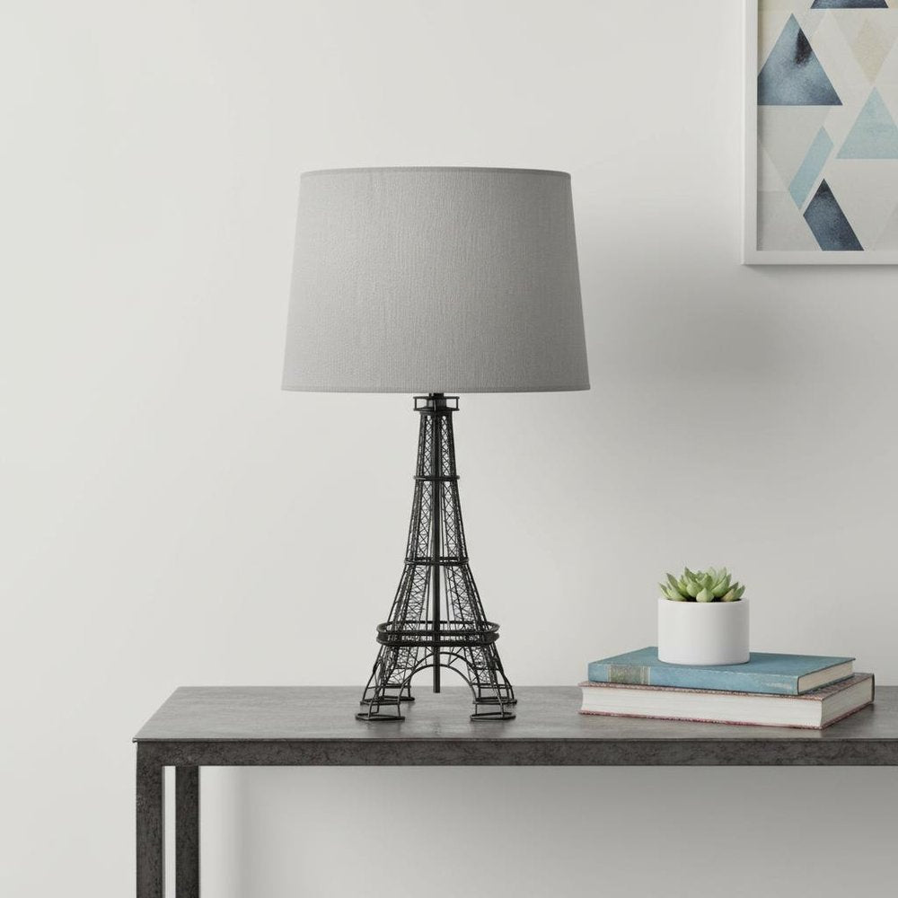 25" Black Acrylic Paris Desk Table Lamp With Gray Drum Shade