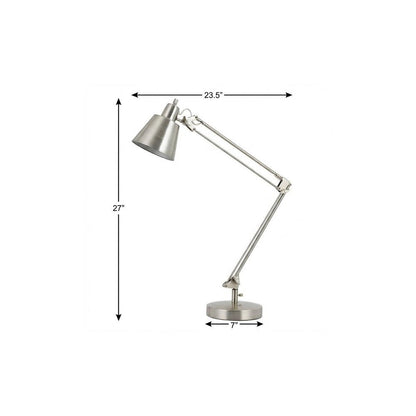 27" Nickel Metal Desk Table Lamp With Nickel Cone Shade