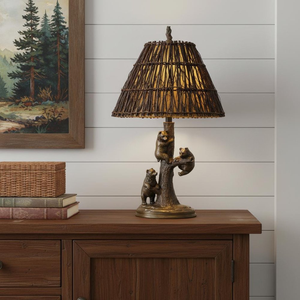 30" Bronze Table Lamp With Brown Empire Shade