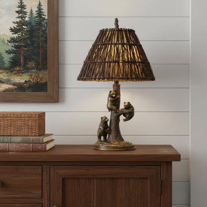 30" Bronze Table Lamp With Brown Empire Shade