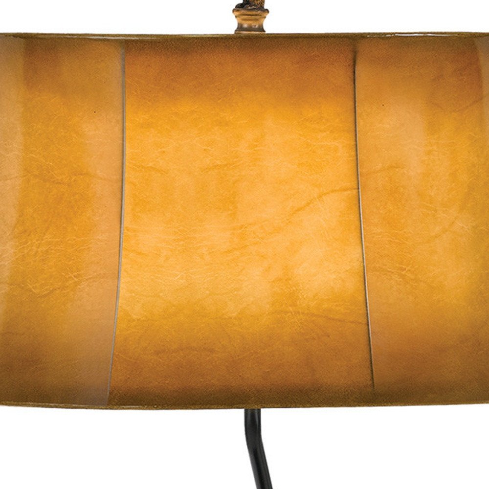 29" Antiqued Bronze Novelty Table Lamp With Brown Bell Shade