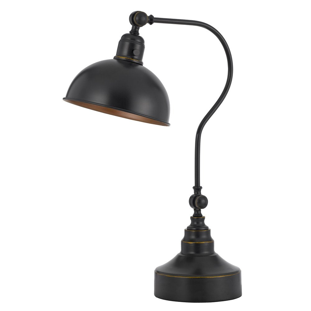 25" Distressed Gray Metal Adjustable Desk Lamp With Gray Dome Shade