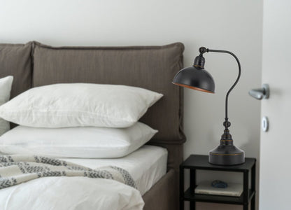 25" Distressed Gray Metal Adjustable Desk Lamp With Gray Dome Shade