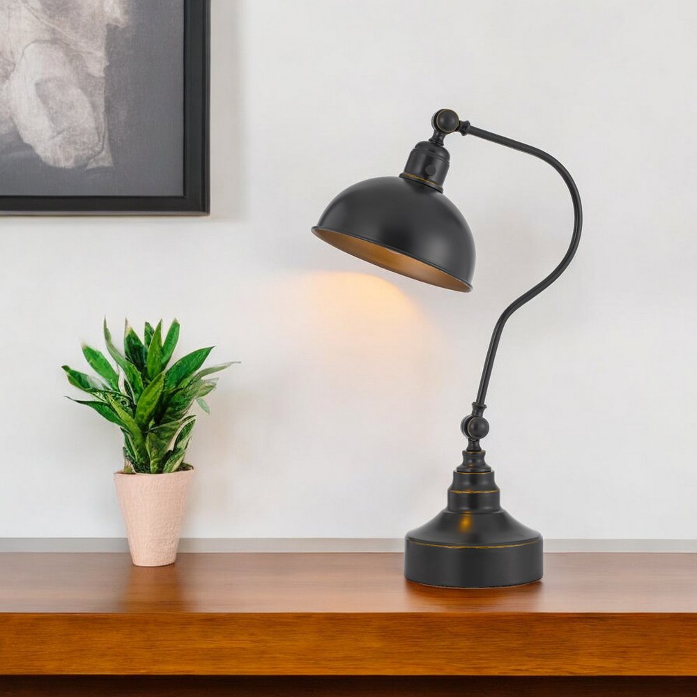 25" Distressed Gray Metal Adjustable Desk Lamp With Gray Dome Shade