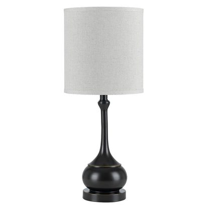 25" Blackened Bronze Metal Round Table Lamp With Off White Drum Shade