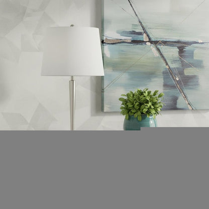 29" Nickel Metal Usb Table Lamp With Off White Empire Shade