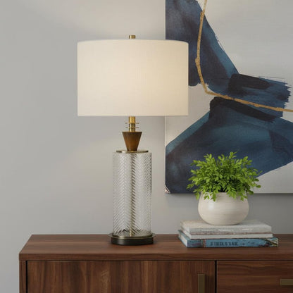 30" Clear Metal Table Lamp With White Empire Shade