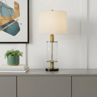 31" Clear Metal Table Lamp With White Empire Shade