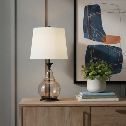 28" Clear Metal Table Lamp With White Empire Shade