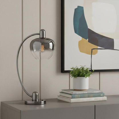 27" Gunmetal Metal Table Lamp With Silver Metallic Globe Shade