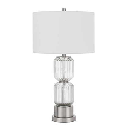 28" Nickel Metal Table Lamp With White Drum Shade