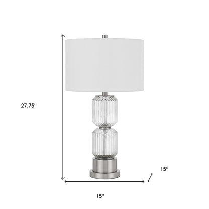 28" Nickel Metal Table Lamp With White Drum Shade