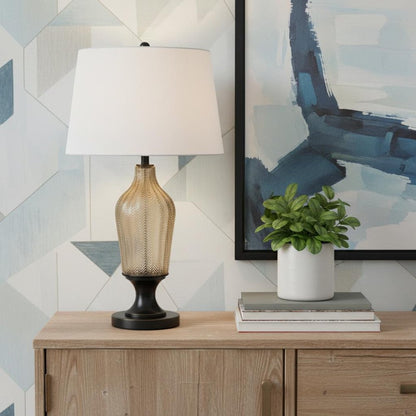 31" Bronze Glass Table Lamp With White Empire Shade