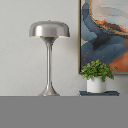 22" Nickel Metal Two Light Usb Table Lamp With Nickel Dome Shade