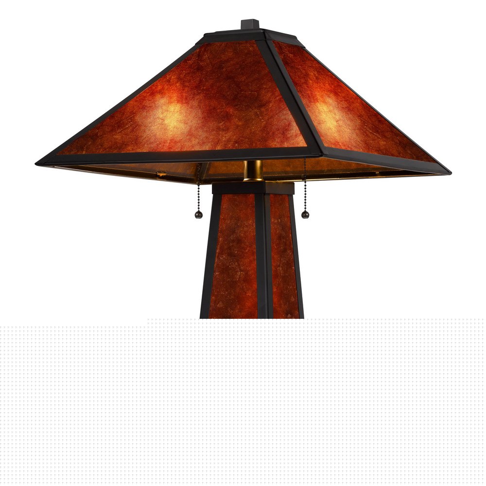 24" Burnt Orange Metal Two Light Table Lamp With Amber Square Shade