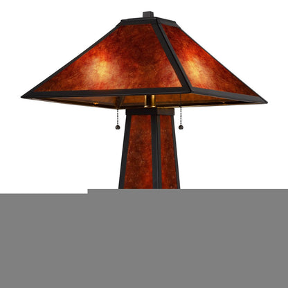 24" Burnt Orange Metal Two Light Table Lamp With Amber Square Shade
