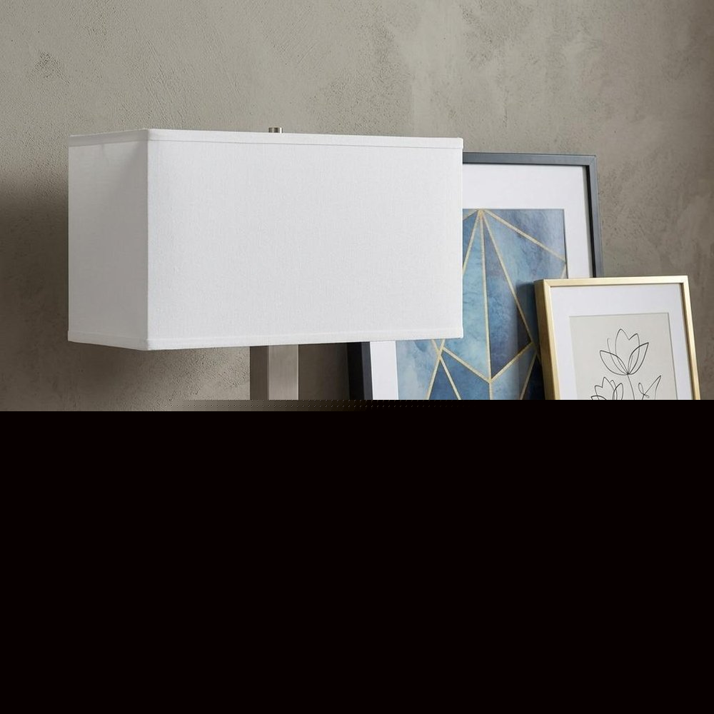 21" Nickel Metal Two Light Desk USB Table Lamp With White Shade