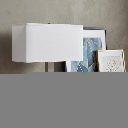 21" Nickel Metal Two Light Desk USB Table Lamp With White Shade