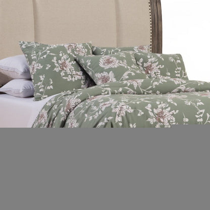Brown and Beige Distressed Solid Wood And Faux Leather Queen Bed Frame with Nailhead Trim