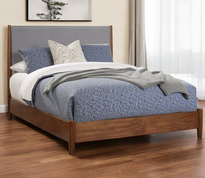 Brown and Gray Solid Wood And Linen California King Bed Frame