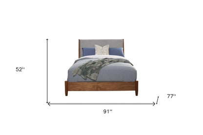 Brown and Gray Solid Wood And Linen California King Bed Frame