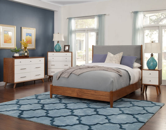 Brown and Gray Solid Wood And Linen King Bed Frame