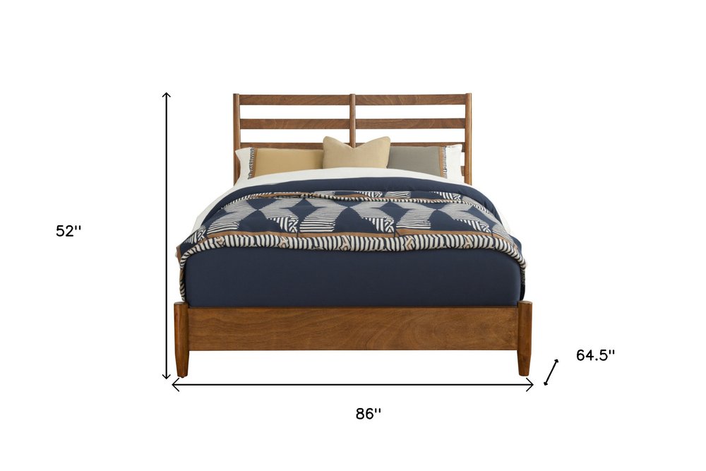 Brown Slat Back Solid Wood Queen Bed Frame