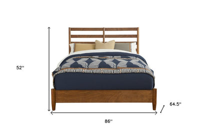 Brown Slat Back Solid Wood Queen Bed Frame