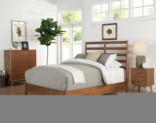 Brown Slat Back Solid Wood Queen Bed Frame