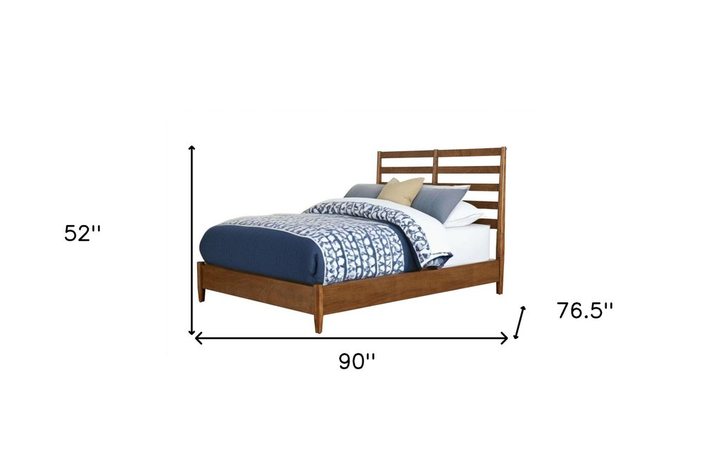 Brown Slat Back Solid Wood California King Bed Frame