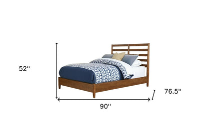 Brown Slat Back Solid Wood California King Bed Frame