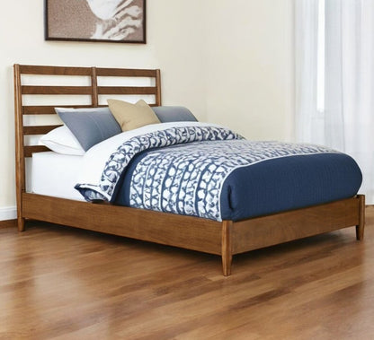 Brown Slat Back Solid Wood California King Bed Frame