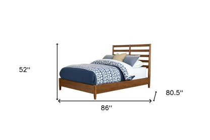 Brown Slat Back Solid Wood King Bed Frame