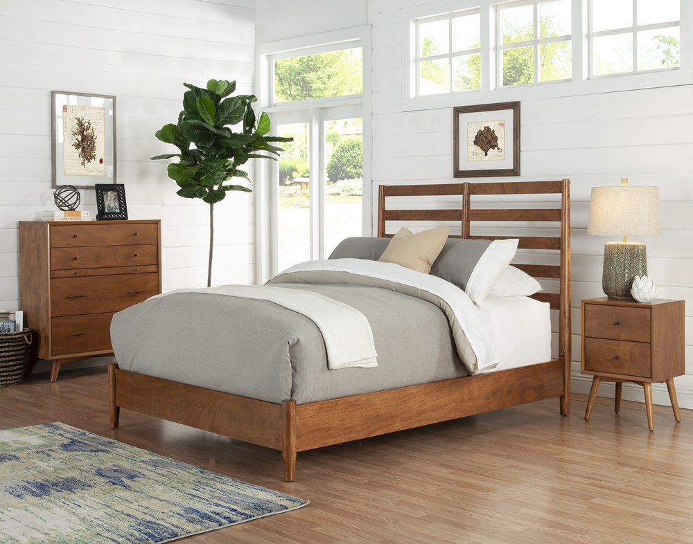 Brown Slat Back Solid Wood King Bed Frame