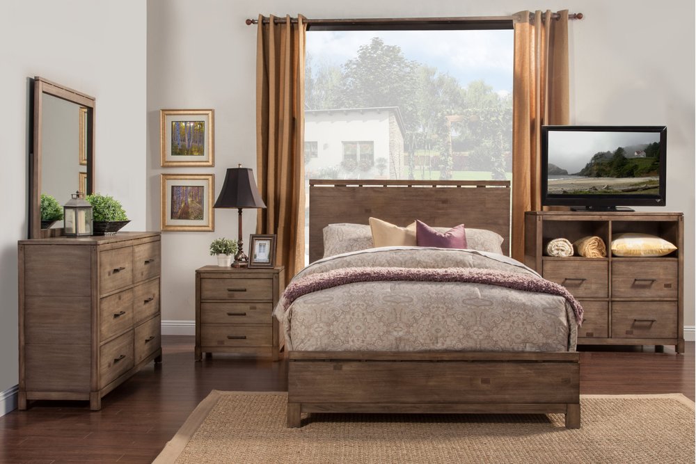 Gray Distressed Solid Wood Queen Bed Frame
