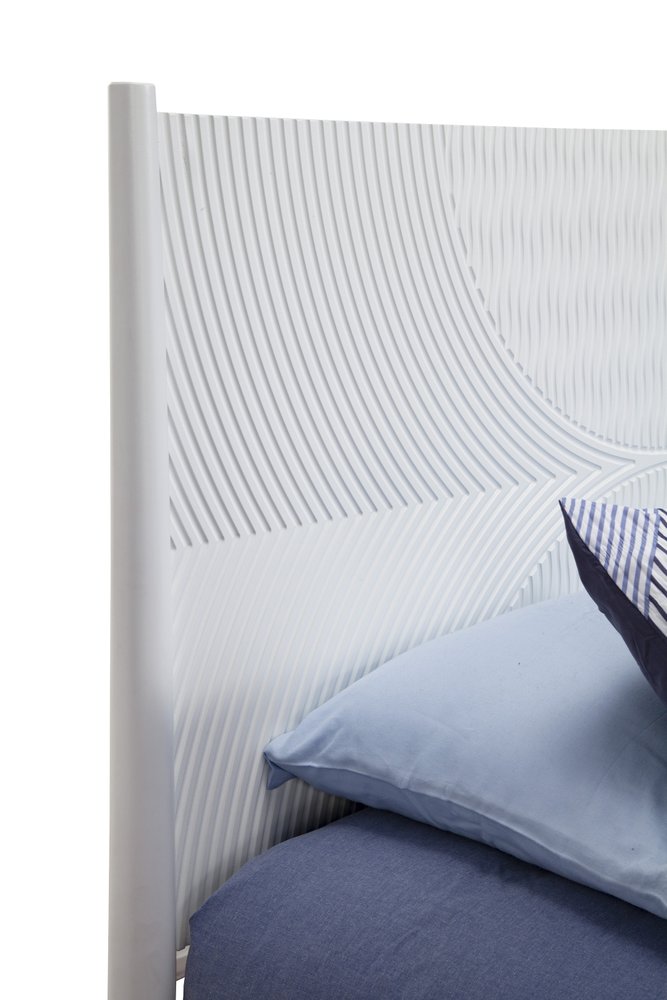 White Carved Geometric Solid Wood Queen Bed Frame