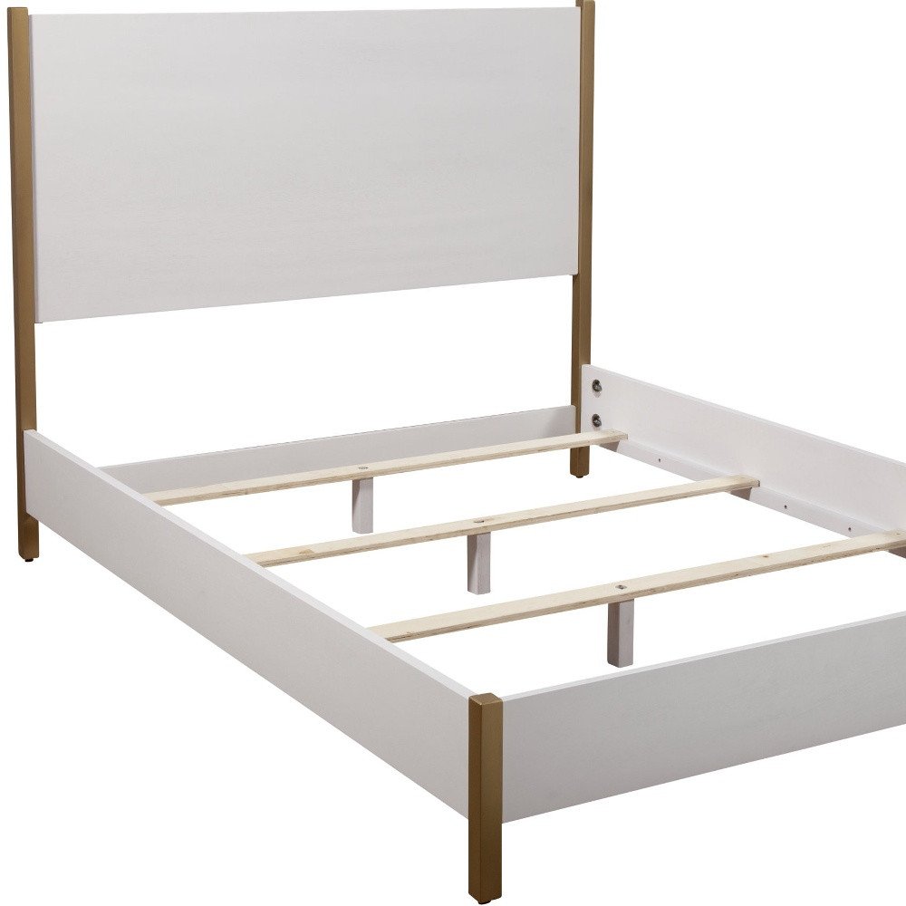Natural and White Solid Wood And Upholstery California King Bed Frame