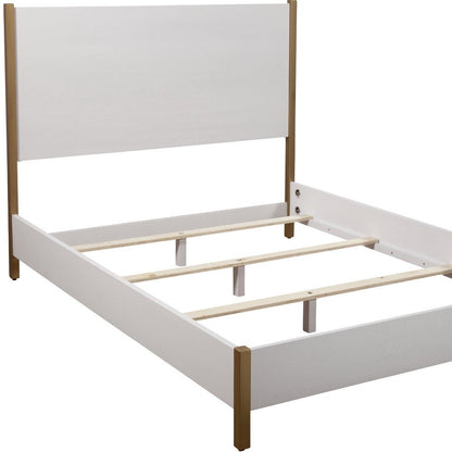 Natural and White Solid Wood And Upholstery California King Bed Frame