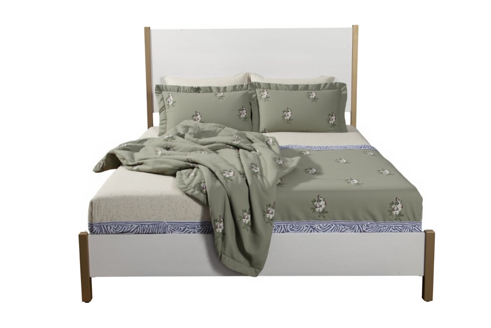 Natural and White Solid Wood And Upholstery California King Bed Frame