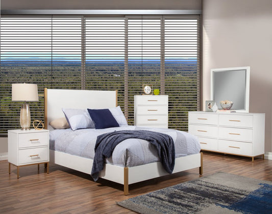 Natural and White Solid Wood And Upholstery California King Bed Frame