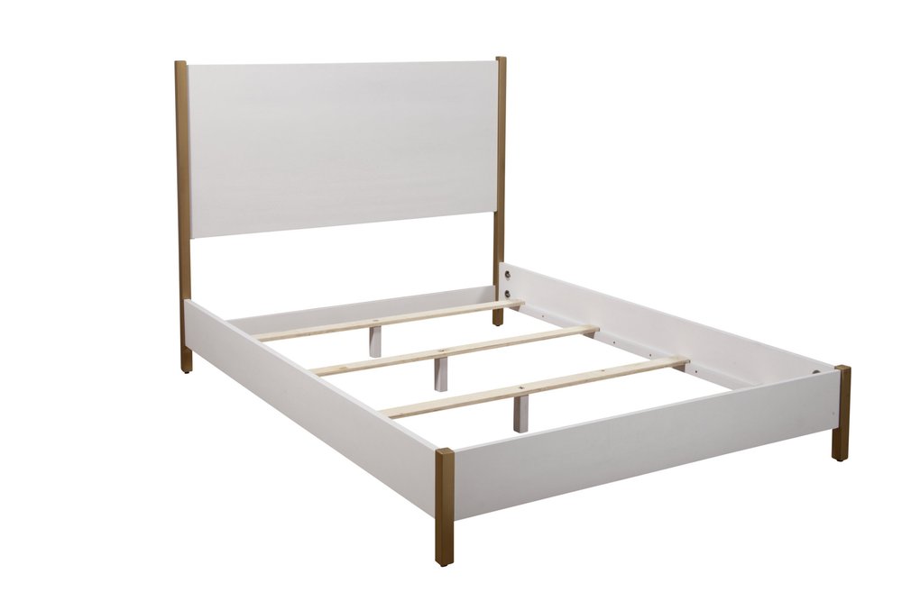 Natural and White Solid Wood And Upholstery California King Bed Frame