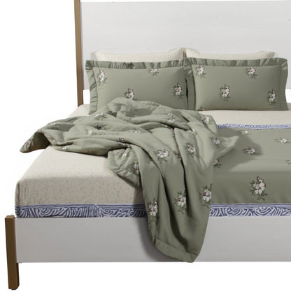 Natural and White Solid Wood And Upholstery King Bed Frame