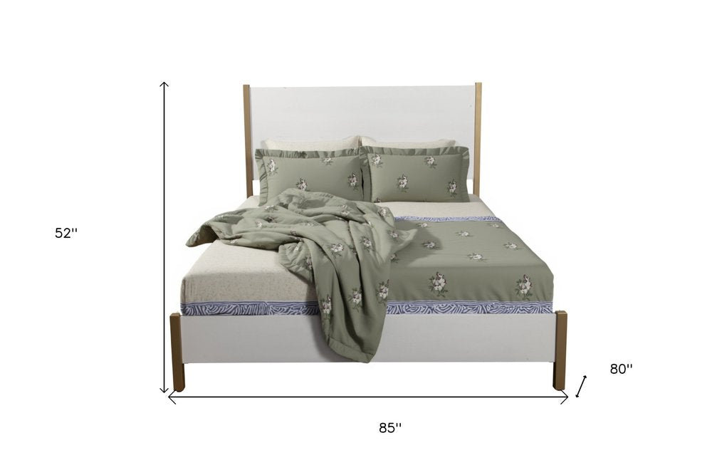 Natural and White Solid Wood And Upholstery King Bed Frame