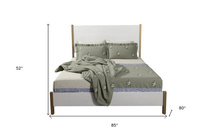 Natural and White Solid Wood And Upholstery King Bed Frame