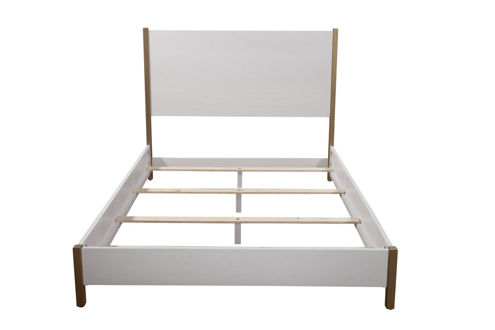 Natural and White Solid Wood And Upholstery King Bed Frame