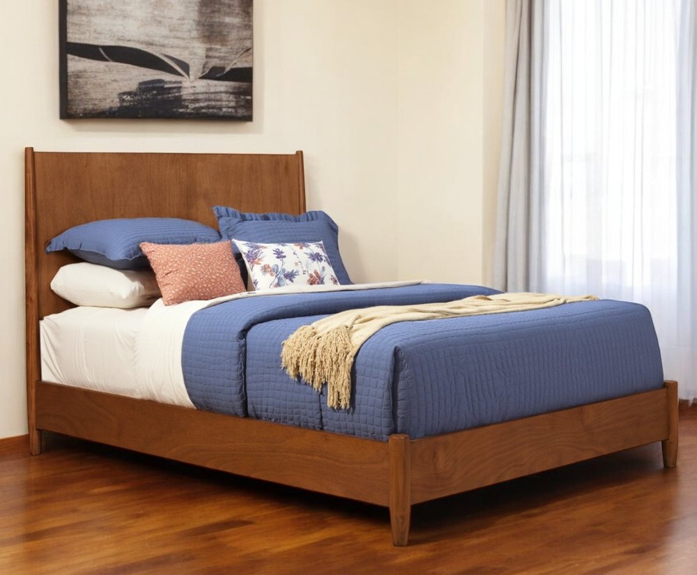 Brown Solid Wood Queen Bed Frame