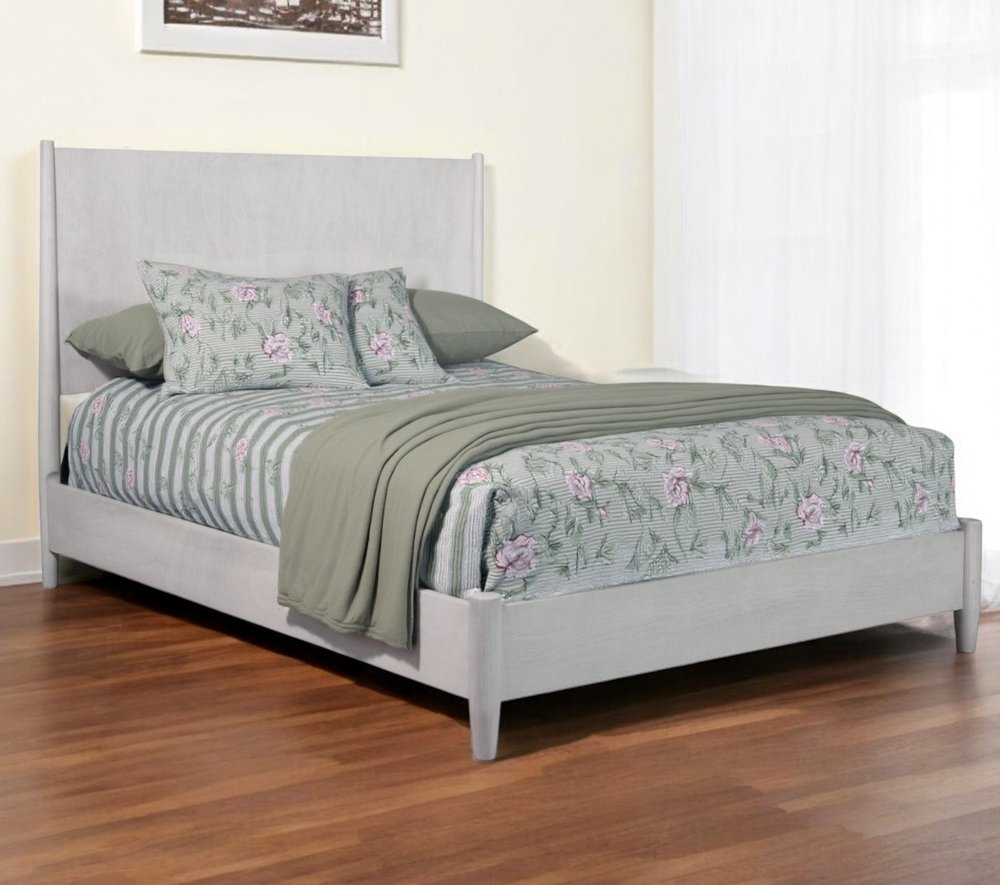 Gray Solid Wood Queen Bed Frame
